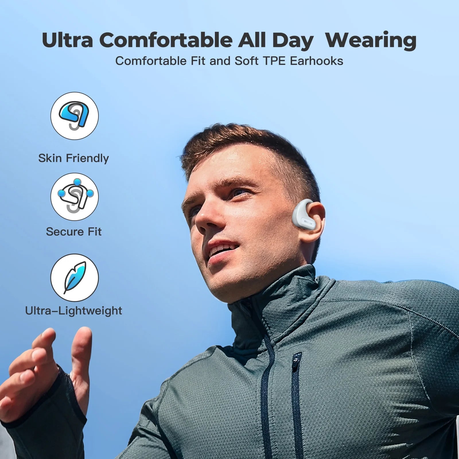 Open Ear Headphones Protect Your Ears, for Working, Running, Biking, Workout, IPX5 Waterproof Sports Headphones, Air Conduction Earbuds with Microphone, Bluetooth 5.3 Wireless Earphones