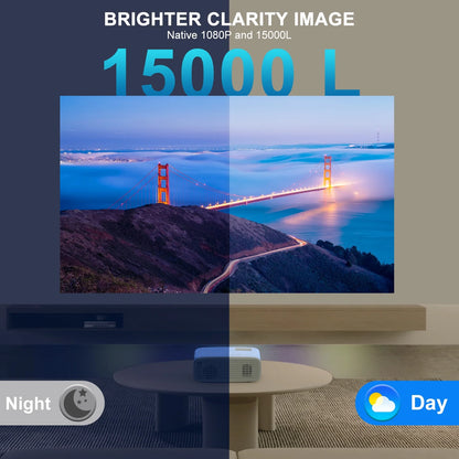 [Electric Keystone]  4K Projector with Wifi and Bluetooth, Native 1080P Movie Projector with 50% Zoom, 15000L Mini Projector Compatible with HDMI, USB, Phone