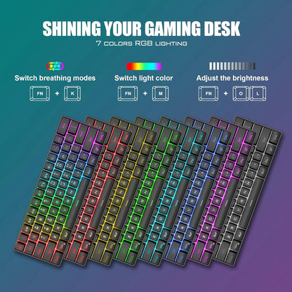 Gaming Keyboard and Mouse Combo, Rainbow LED Backlit Multimedia PC Gaming Keyboard, Office Keyboard Colorful Breathing Backlit Gaming Mouse for Working or Primer Gaming, Office Device,Black