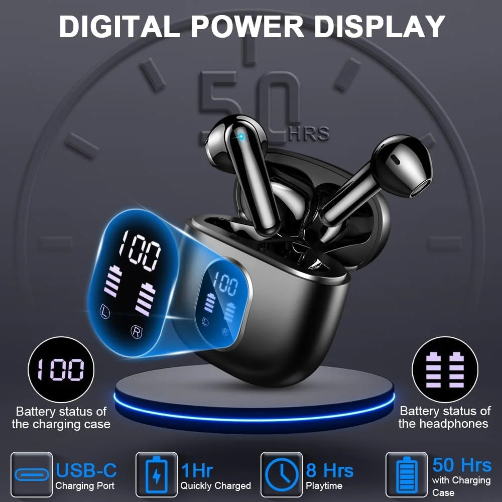 Wireless Earbuds, Bluetooth Headset with Microphone Touch Control , Bluetooth Headphones V5.3 with Wireless Charging Case & LED Power Display, High-Fidelity Stereo Earphones for Sports and Work