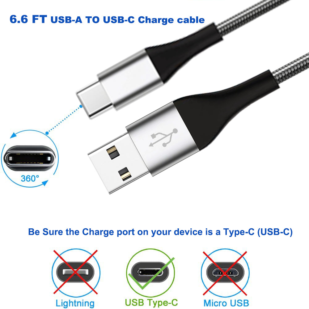 USB C Cable,  2-Pack, 6.6 Ft per Pack Nylon Braided USB a to Type C Charging Cable Fast Charge Cable for Samsung Galaxy S10 S10+ / Note 8, LG V20, Sony, Motorola and Other USB C Charger (Gray)