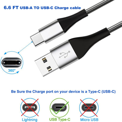 USB C Cable,  2-Pack, 6.6 Ft per Pack Nylon Braided USB a to Type C Charging Cable Fast Charge Cable for Samsung Galaxy S10 S10+ / Note 8, LG V20, Sony, Motorola and Other USB C Charger (Gray)