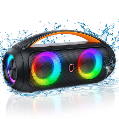 40W Waterproof Bluetooth Speaker, Portable Wireless Speaker, Outdoor Party Boombox Speaker, Deep Rich Bass, Dazzling LED Light