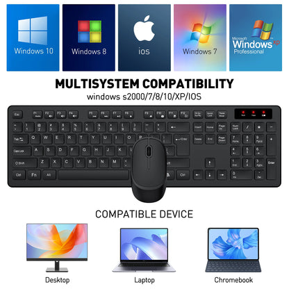 Wireless Keyboard and Mouse Combo - Ergonomic Silent Design, 12 Shortcut Keys, 2.4Ghz Full-Sized for Windows/Mac/Pc/Laptop, Black
