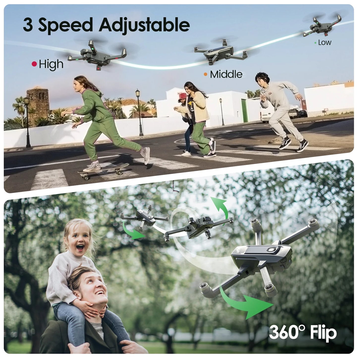 WF20 Drone with Camera for Kids 1080P FPV Dron Toys with Brushless Motor, 2 Batteries, Black