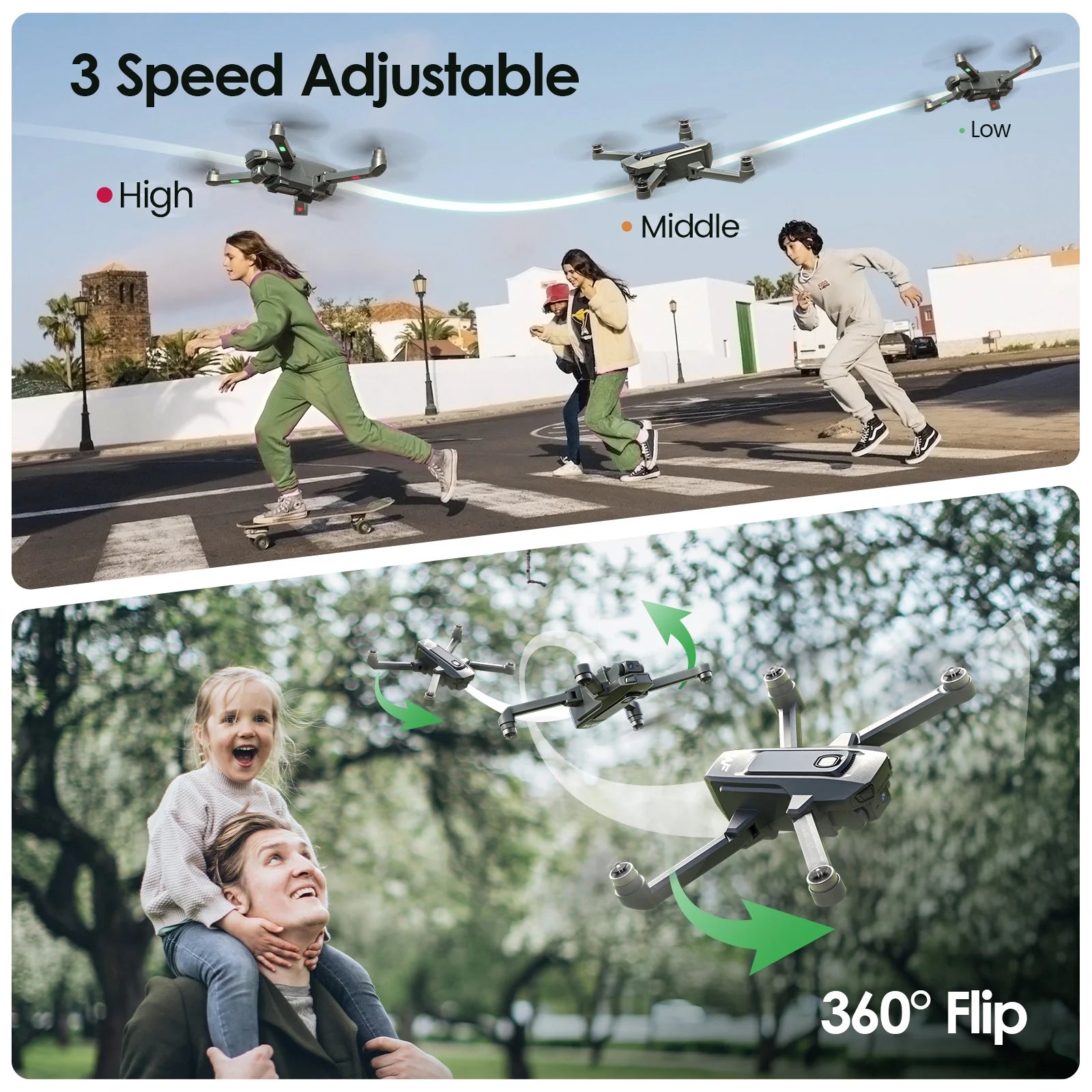 WF20 Drone with Camera for Kids 1080P FPV Dron Toys with Brushless Motor, 2 Batteries, Black