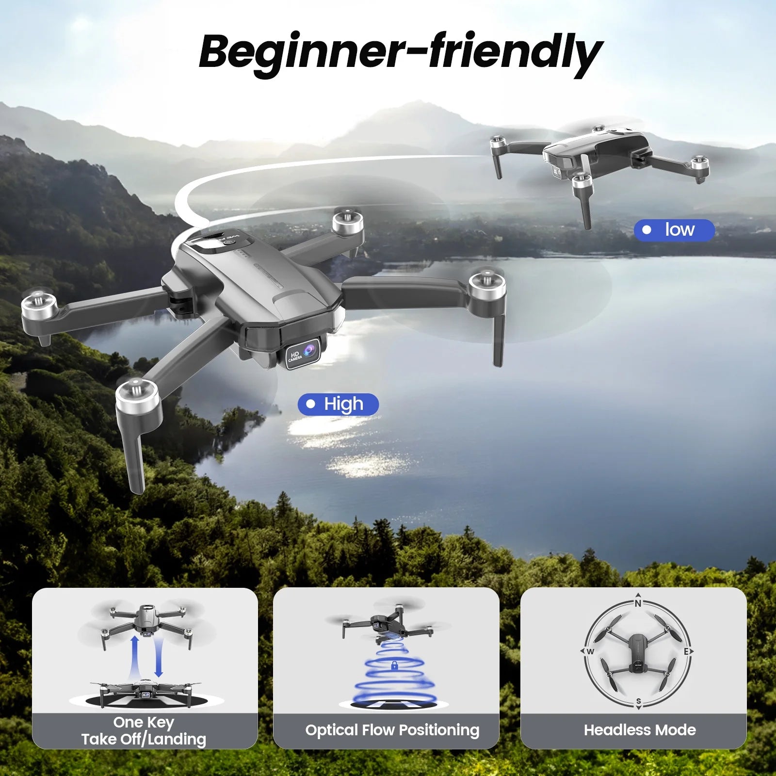 WF31 Drones with Camera for Adults 4K, GPS Foldable Quadcopter, 50 Min Flight Time, Black
