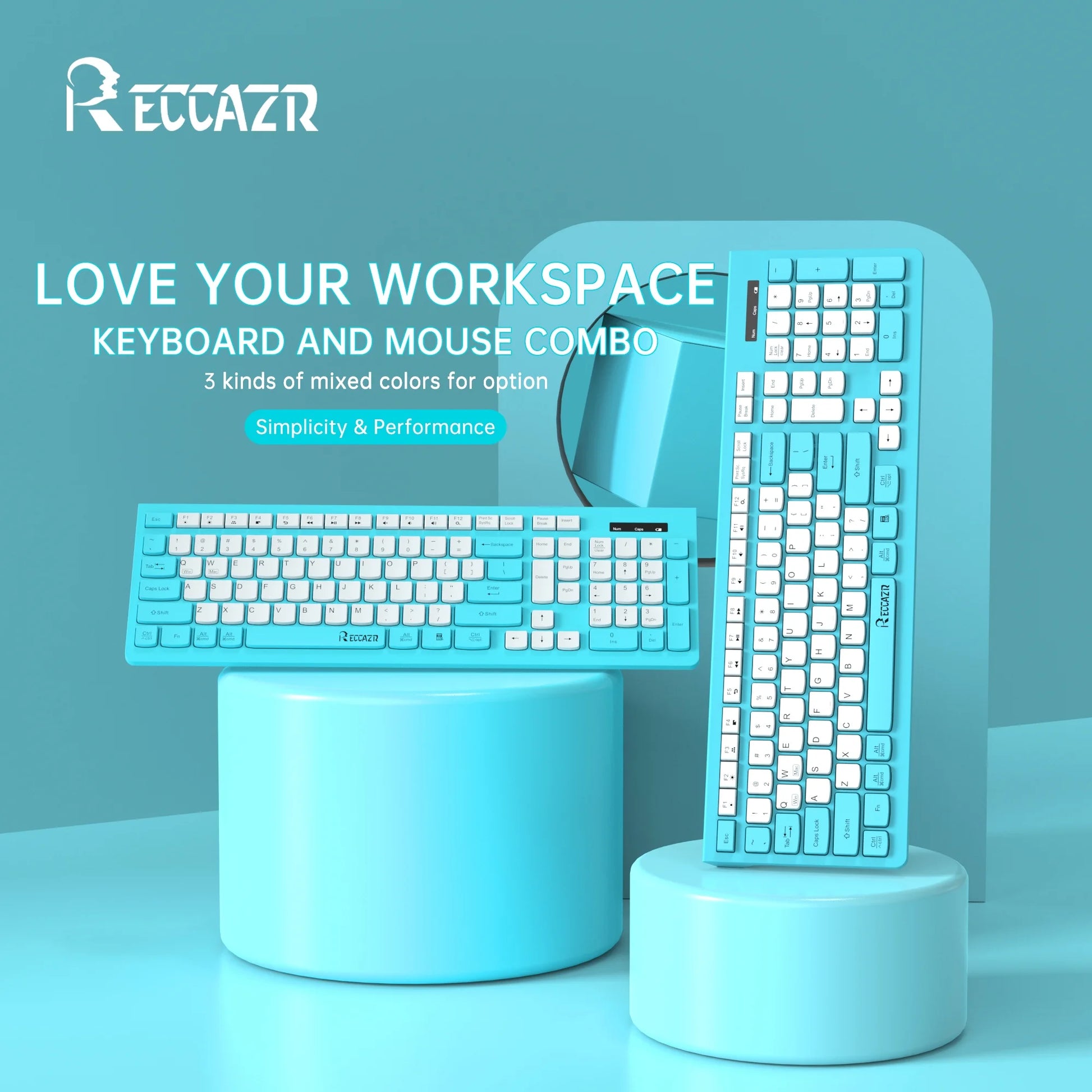 Wireless Keyboard and Mouse Combo for Windows, 2.4 Ghz Wireless, 12 Multimedia and Shortcut Keys, 3-Year Battery Life, for PC, Laptop(Blue)