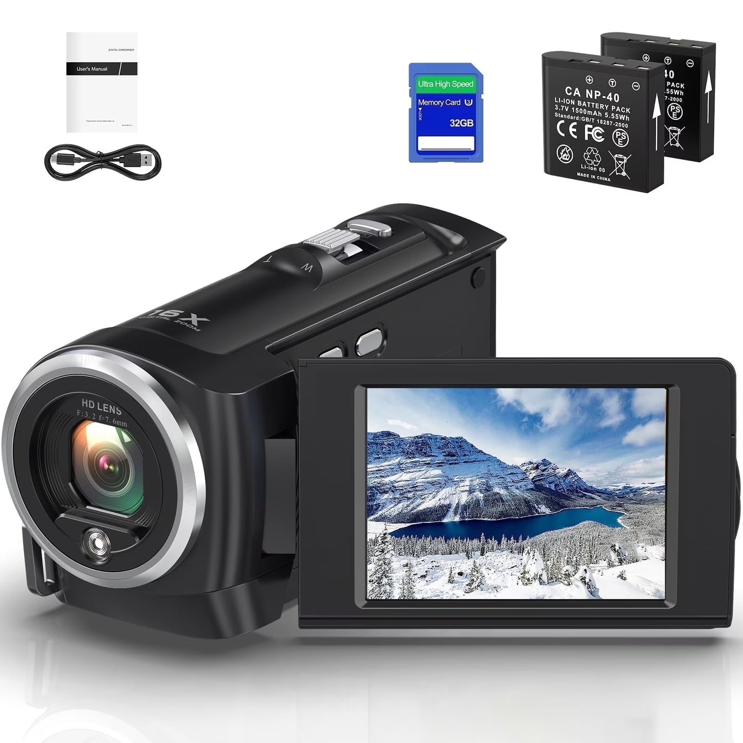 Video Camera Camcorder 2.7K 50MP 16X Zoom Vlogging Camera for Youtube