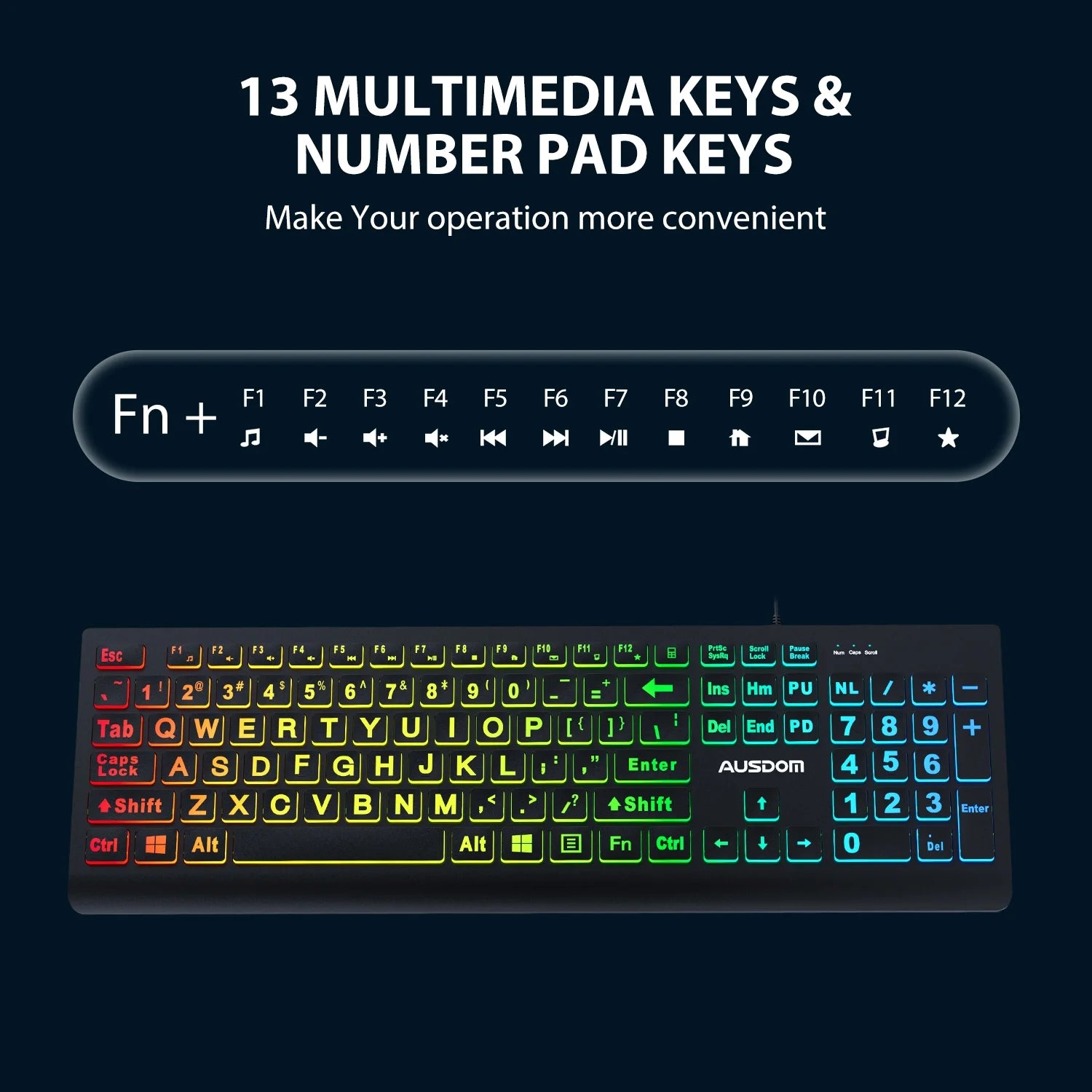 Large Print Backlit Computer Keyboard,Quiet Wired USB Full Size Keyboard,Oversize Letters Keys Easy to See and Type,Black