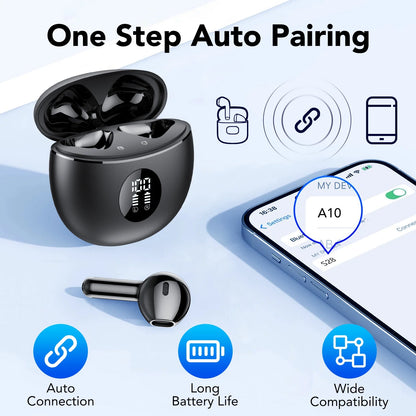 Wireless Earbuds, Bluetooth Headphones 5.4, 50Hrs Playtime Bluetooth Earbuds, in Ear Earphones with 4 ENC Call Noise Cancelling Mics, Ear Buds IPX7 Waterproof, Bass Boost 87%, USB-C Black