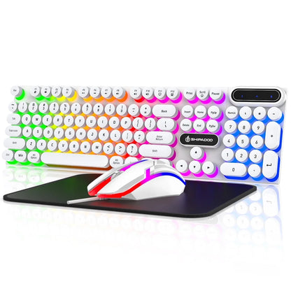 Wired Gaming Keyboard & Mouse Combo, RGB Backlit Keyboard and Mouse and Mouse Pad, Full-Size, Ergonomic Tilt Angle, PC Gaming Keyboard W/Multimedia & Shortcut Keys for Working or Primer Gaming, White