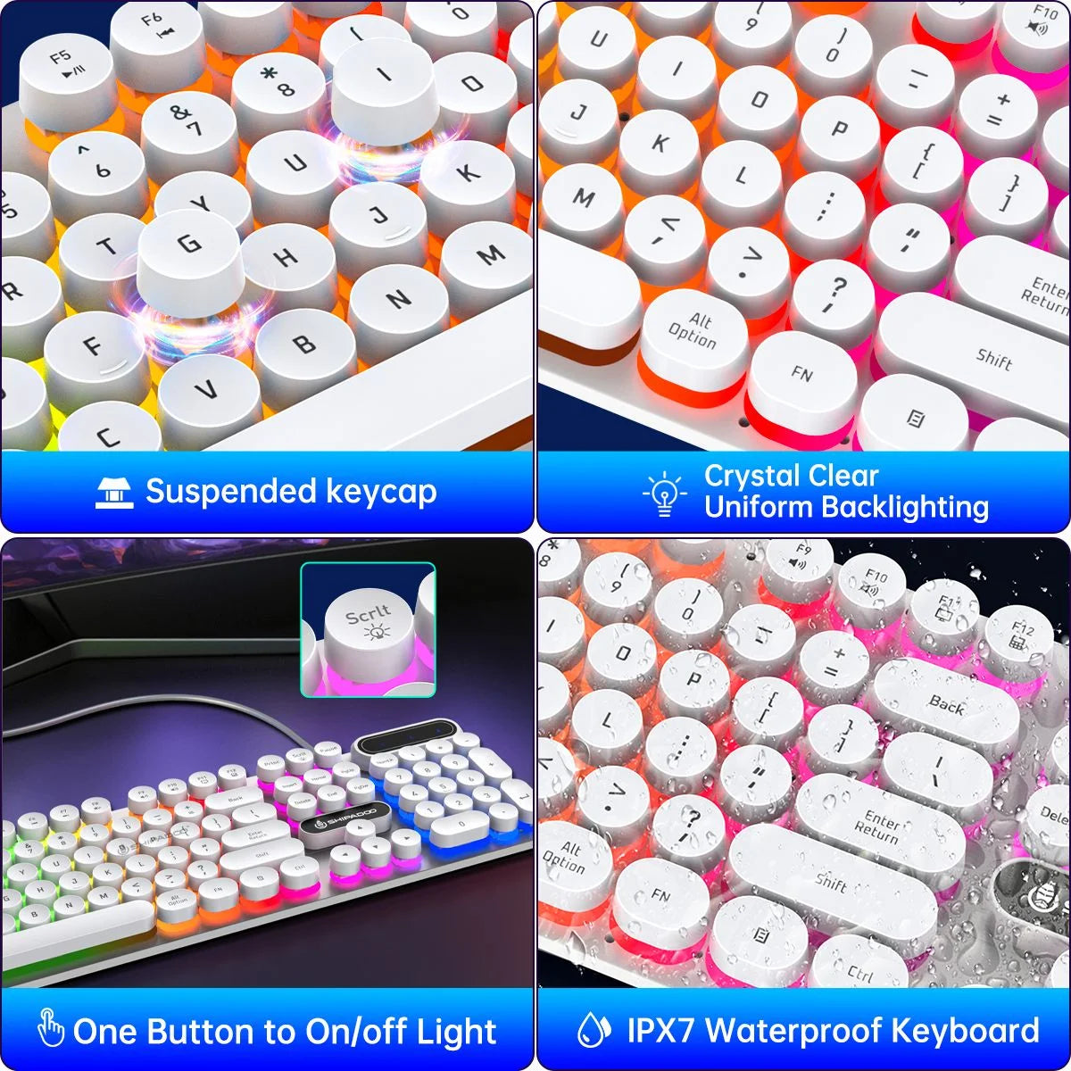 Wired Gaming Keyboard & Mouse Combo, RGB Backlit Keyboard and Mouse and Mouse Pad, Full-Size, Ergonomic Tilt Angle, PC Gaming Keyboard W/Multimedia & Shortcut Keys for Working or Primer Gaming, White