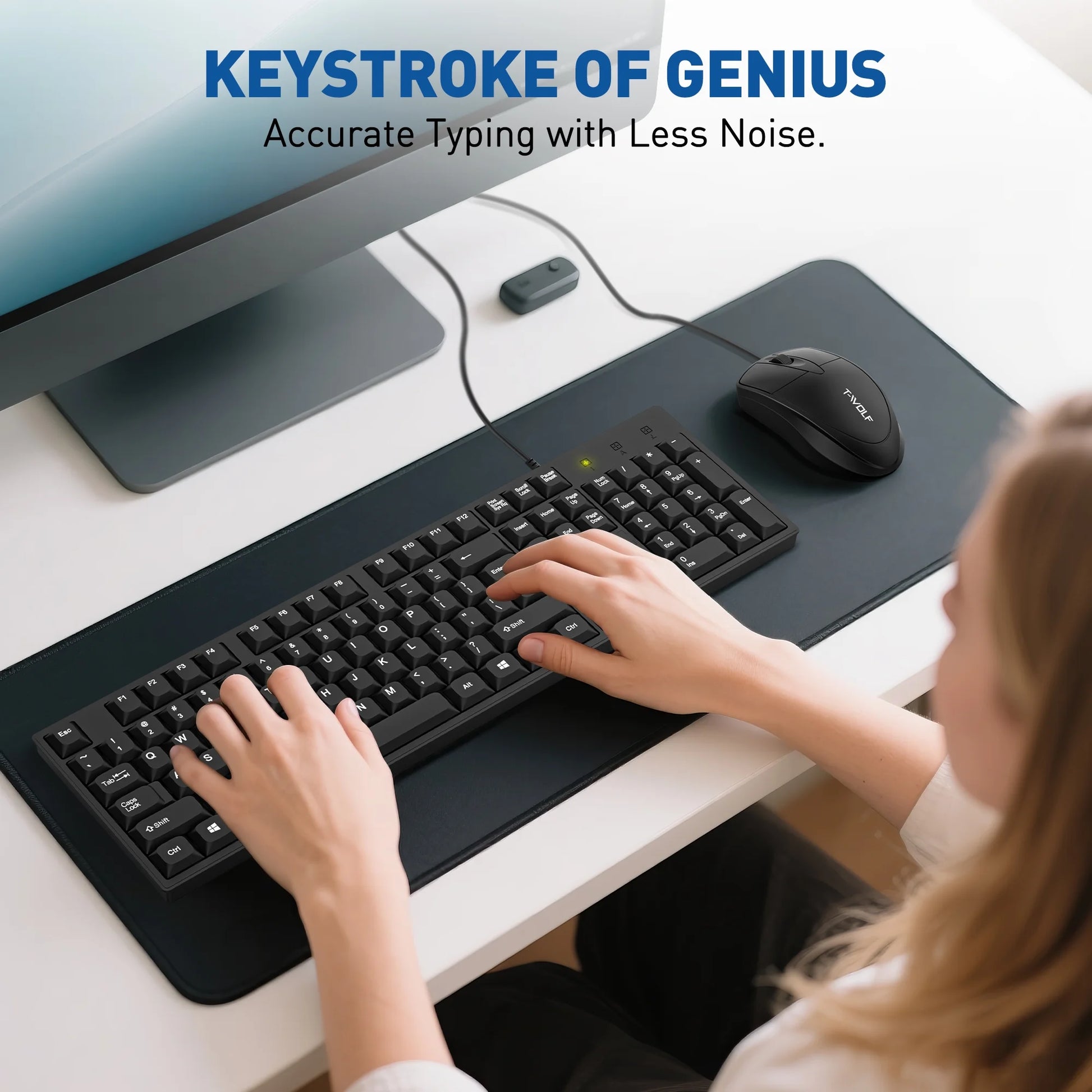 Wired USB Keyboard & Mouse Combo with 12 Shortcut Keys, Full-Size Ergonomic Silent Design, Optical Mouse for Windows/Mac Desktop, Laptop, PC, Black