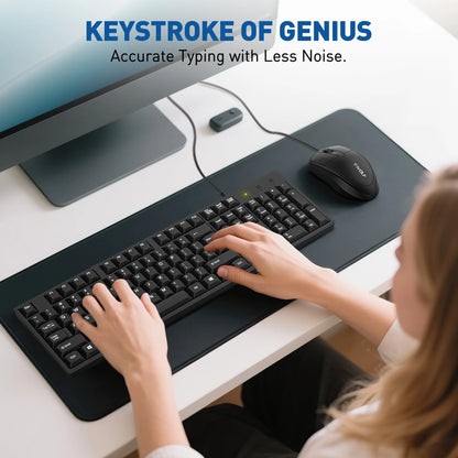 Wired USB Keyboard & Mouse Combo with 12 Shortcut Keys, Full-Size Ergonomic Silent Design, Optical Mouse for Windows/Mac Desktop, Laptop, PC, Black