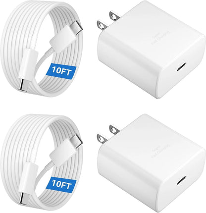Super Fast Charger Type C, 2Pack 45W USB C Fast Charging Block Wall Charger with 2*10FT Android Phone Charger Cable Compatible with Samsung Galaxy S25/S24/S23 Ultra/S23+/S22/S21/S20