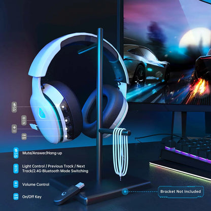 Wireless Gaming Headset for PS5, Pc,Switch,Mac with Bluetooth 5.3, 2.4Ghz USB Gaming Headphones with Mic, 3.5Mm Wired Mode for Xbox Series, White