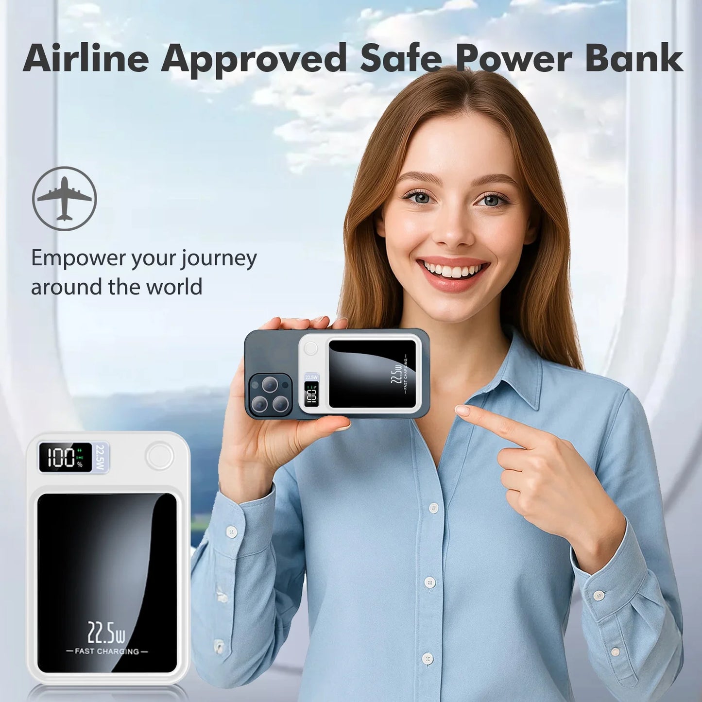 Portable Magnetic Wireless Power Bank,10000Mah 22.5W,2 in 1 Power Bank with LED Power Display, Suitable for Outdoor Emergency Backup Power Bank, Compatible with Iphone and above Series