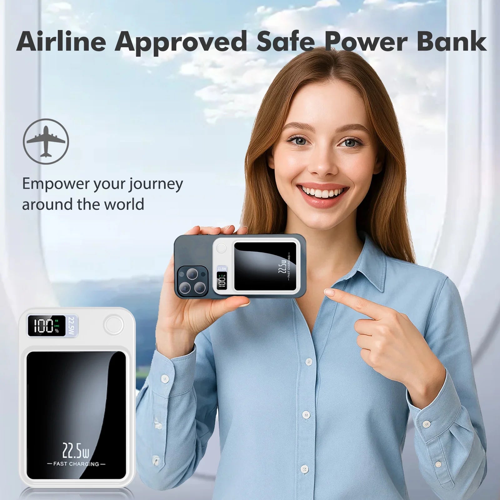 Portable Magnetic Wireless Power Bank,10000Mah 22.5W,2 in 1 Power Bank with LED Power Display, Suitable for Outdoor Emergency Backup Power Bank, Compatible with Iphone and above Series