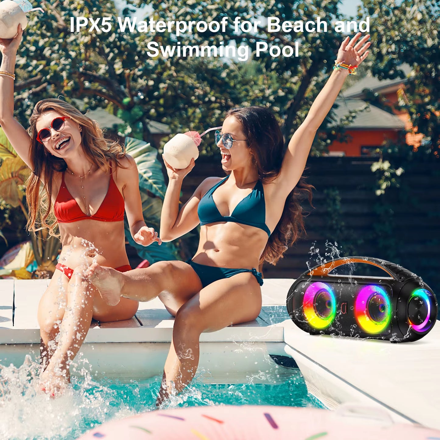 40W Waterproof Bluetooth Speaker, Portable Wireless Speaker, Outdoor Party Boombox Speaker, Deep Rich Bass, Dazzling LED Light