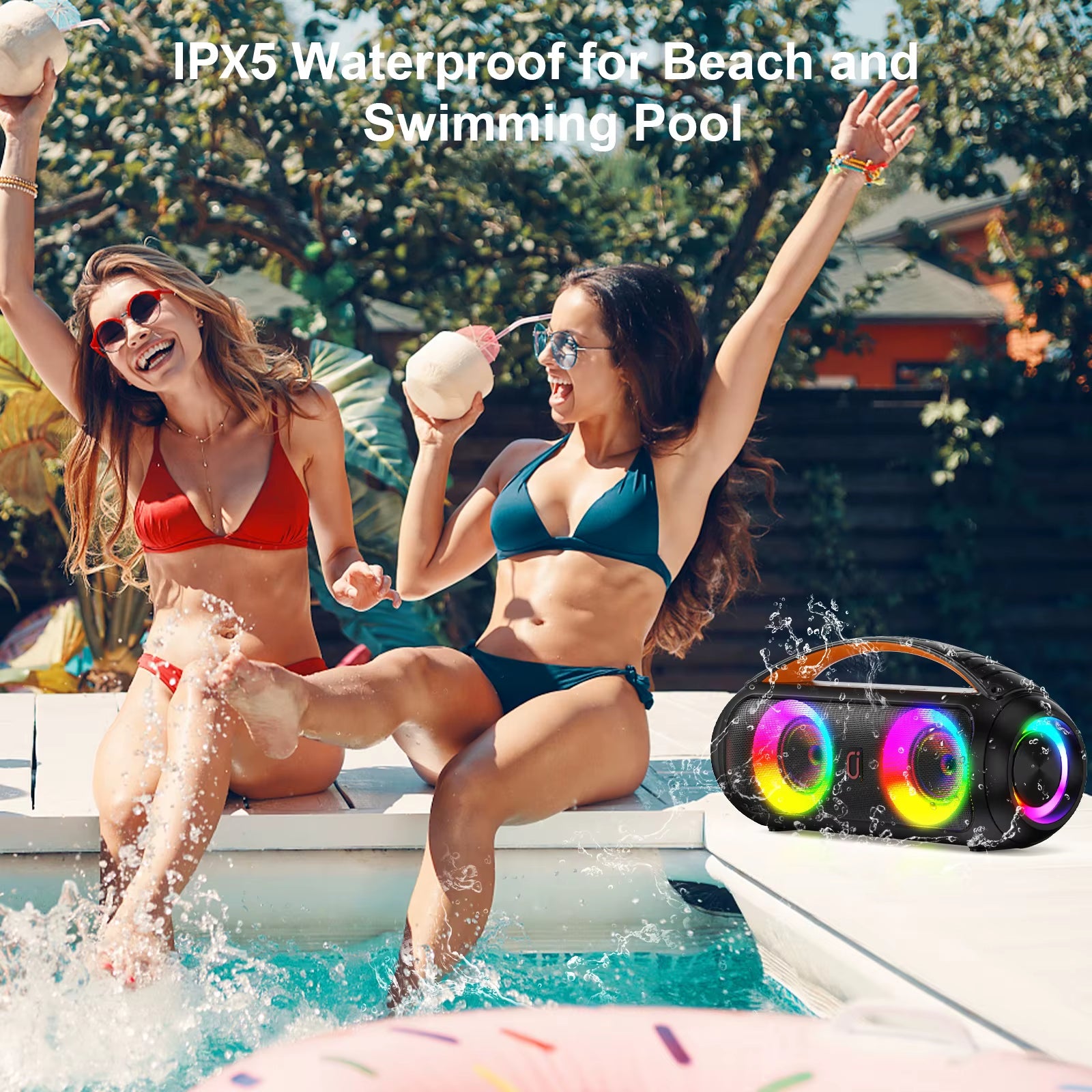 40W Waterproof Bluetooth Speaker, Portable Wireless Speaker, Outdoor Party Boombox Speaker, Deep Rich Bass, Dazzling LED Light