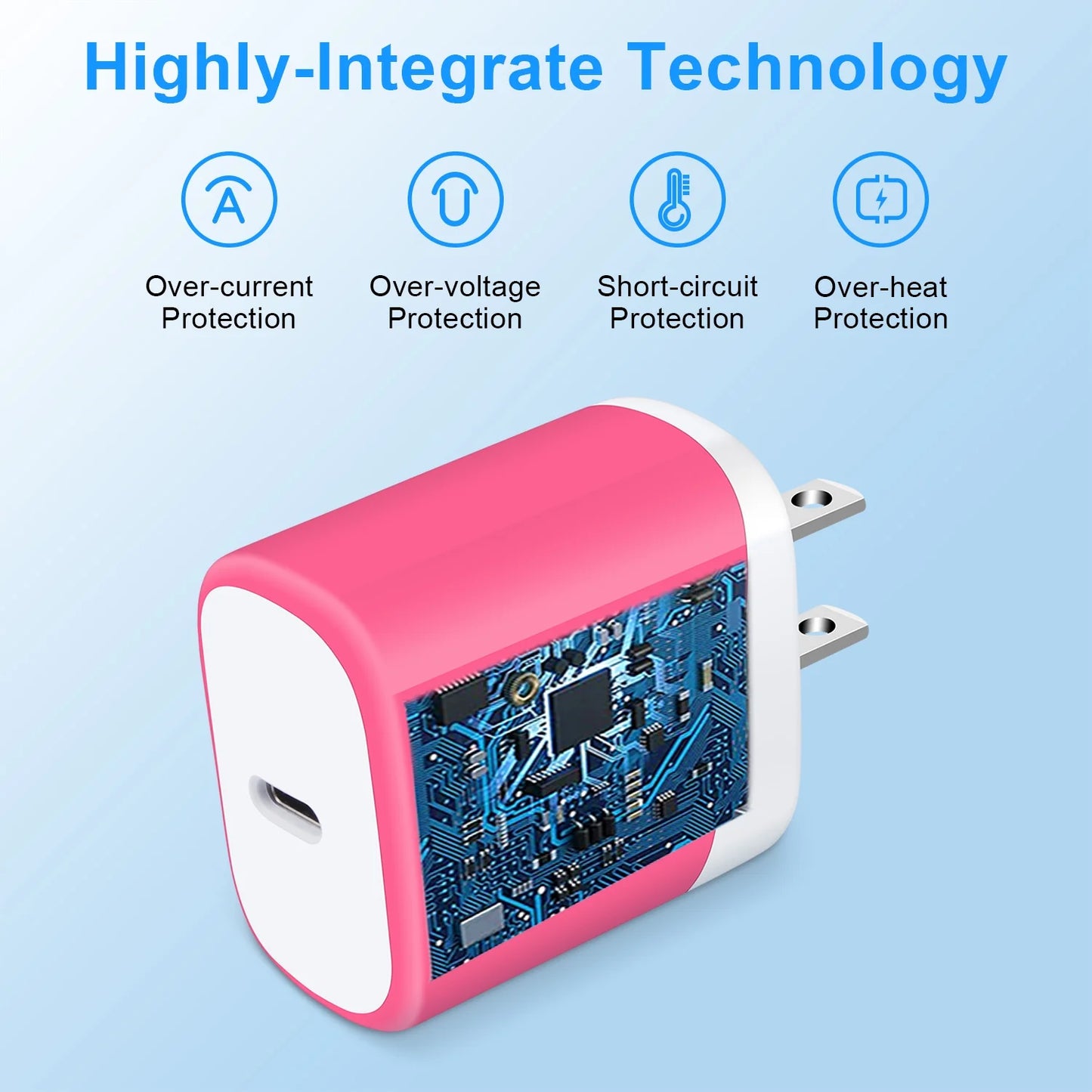 USB C Fast Charger Block, PD 20W USB C Block Adapter Plug Brick Wall Charger Type C Charger Block with USB C Charger Cable 6Ft Android Charger Fast Charging Phone Charger Block,Rose
