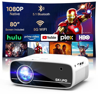 [Electric Keystone]  4K Projector with Wifi and Bluetooth, Native 1080P Movie Projector with 50% Zoom, 15000L Mini Projector Compatible with HDMI, USB, Phone