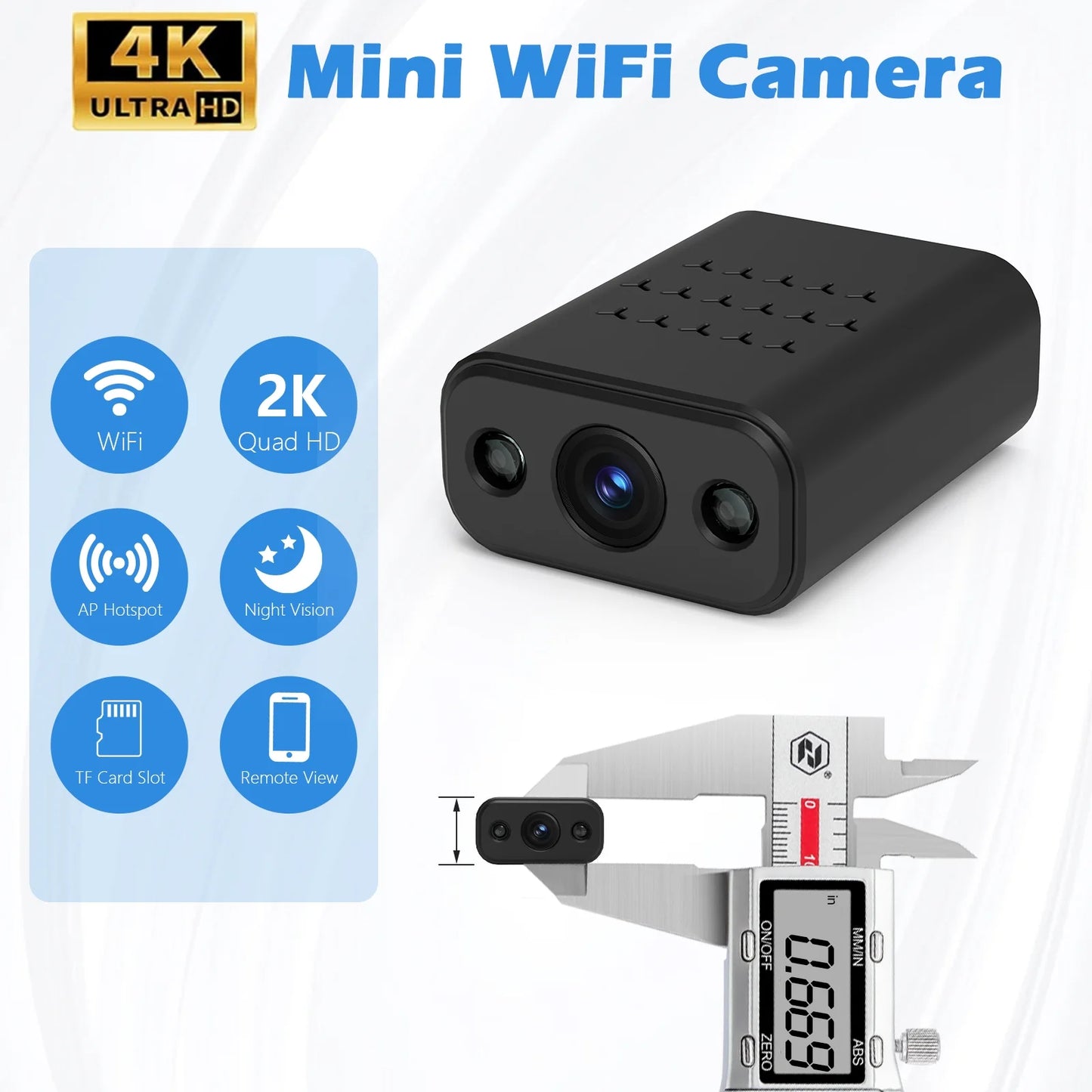 Security Camera for 4K, Mini Spy Hidden Cameras Wireless Wifi, Small Camera Security, Indoor Surveillance Camera with Night Vision, Motion Detection, Sound Recording