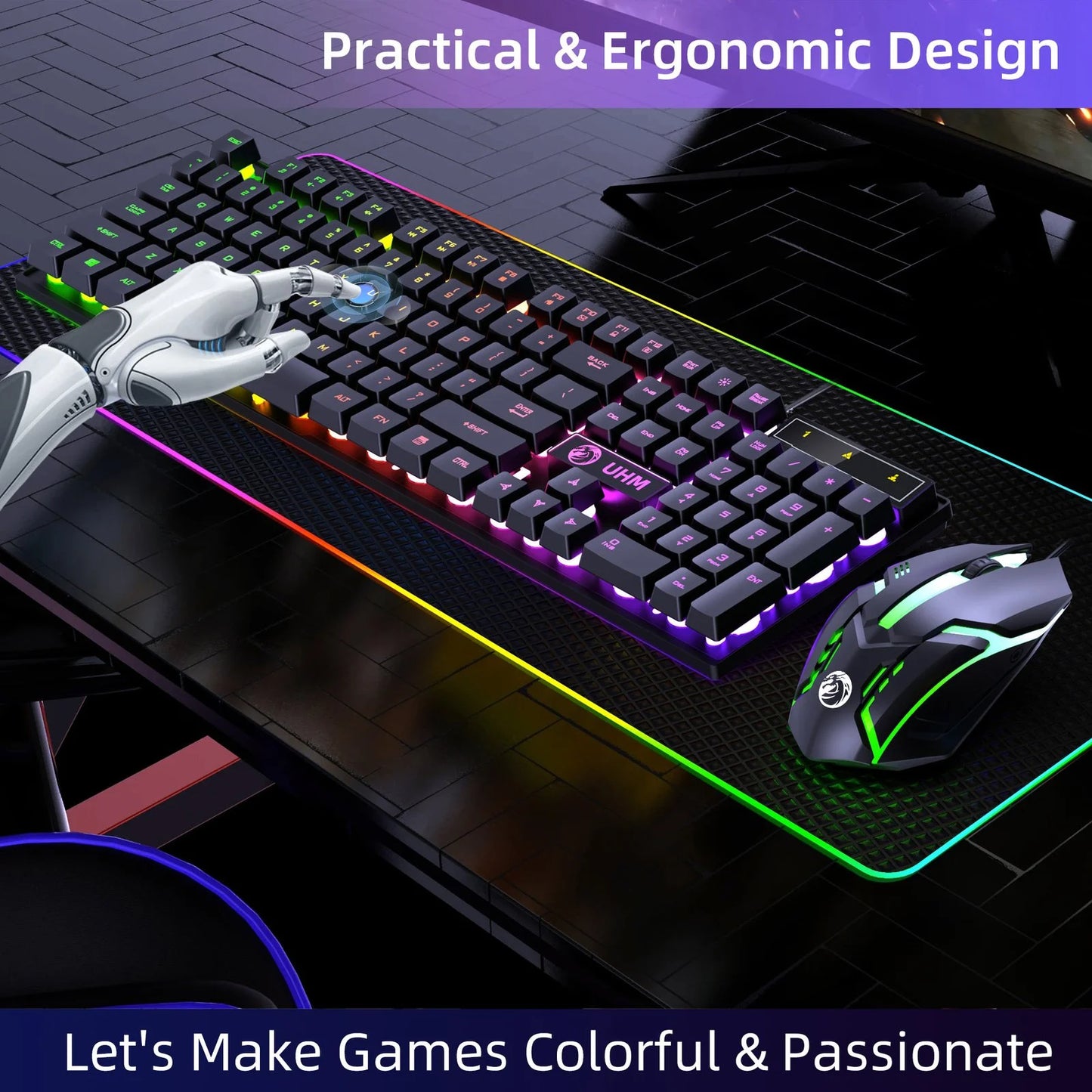 Wired Gaming Keyboard and Mouse Combo,Rgb Backlit Mechanical Feel Gaming Keyboard Mouse Set with 104 Keys,Usb Wired,Rgb Lights for Windows PC Gamers Desktop Computer Laptop
