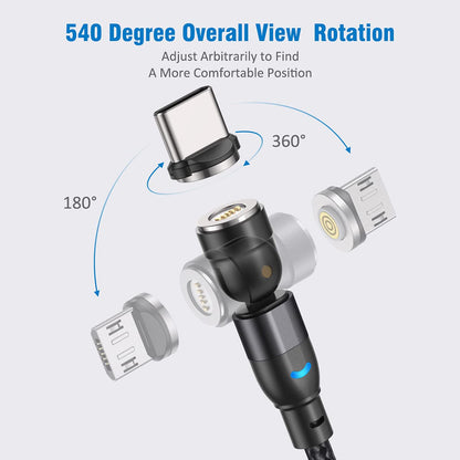 360 Magnetic Charging Cable (6Ft/3Pack) 5-Pin 540° Rotating Magnetic C Charger Fast Charging/Magnet Type C Cable USB C Magnet Charging Cable for Iproduct/Micro Usb/Type C Device