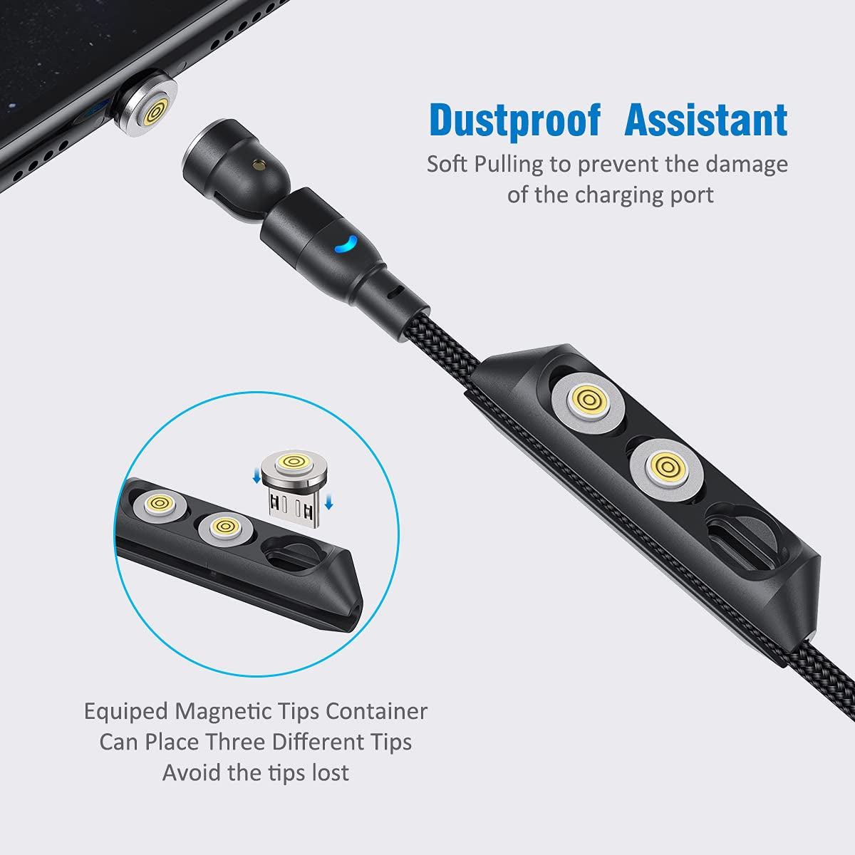 360 Magnetic Charging Cable (6Ft/3Pack) 5-Pin 540° Rotating Magnetic C Charger Fast Charging/Magnet Type C Cable USB C Magnet Charging Cable for Iproduct/Micro Usb/Type C Device