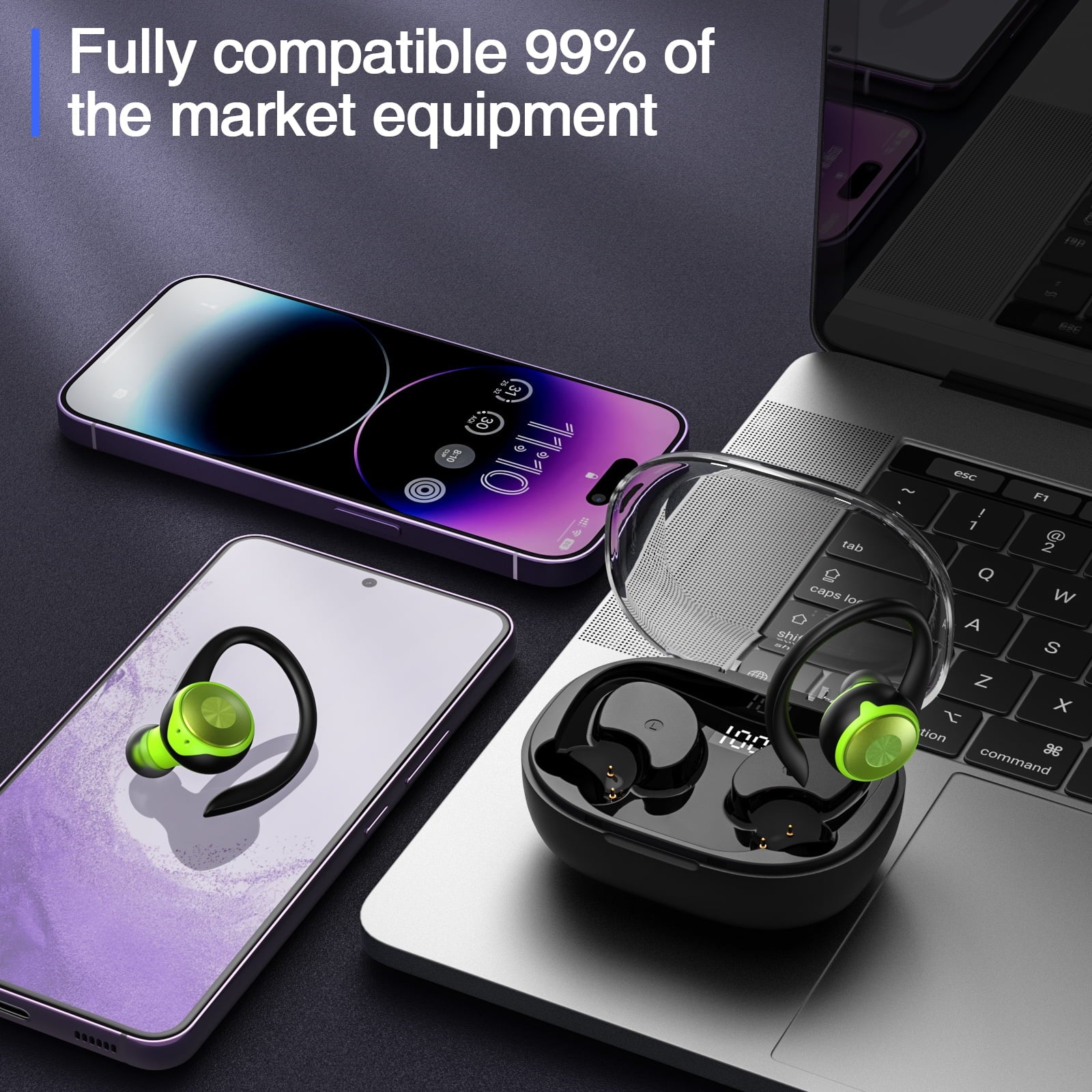 LLR100G25 Wireless Earbuds, Bluetooth 5.3 Headphones 48H Playtime with 500Mah Charging Case, Green