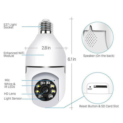 Wireless Security Camera,Wifi IP Camera 2.4Ghz E27 Light Bulb 1080P HD Security Monitor Cam with Infrared Night Vision,White