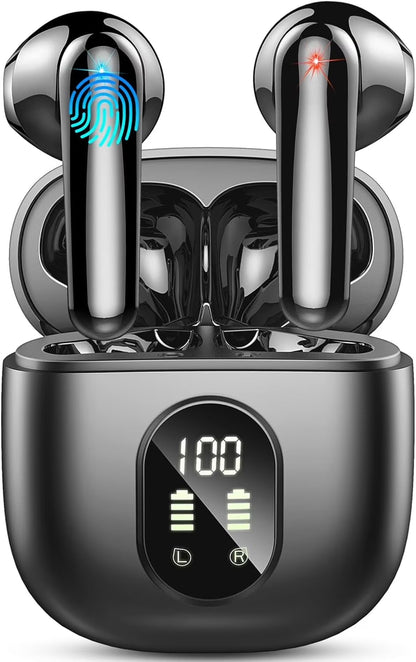 Wireless Earbuds, Bluetooth Headset with Microphone Touch Control , Bluetooth Headphones V5.3 with Wireless Charging Case & LED Power Display, High-Fidelity Stereo Earphones for Sports and Work