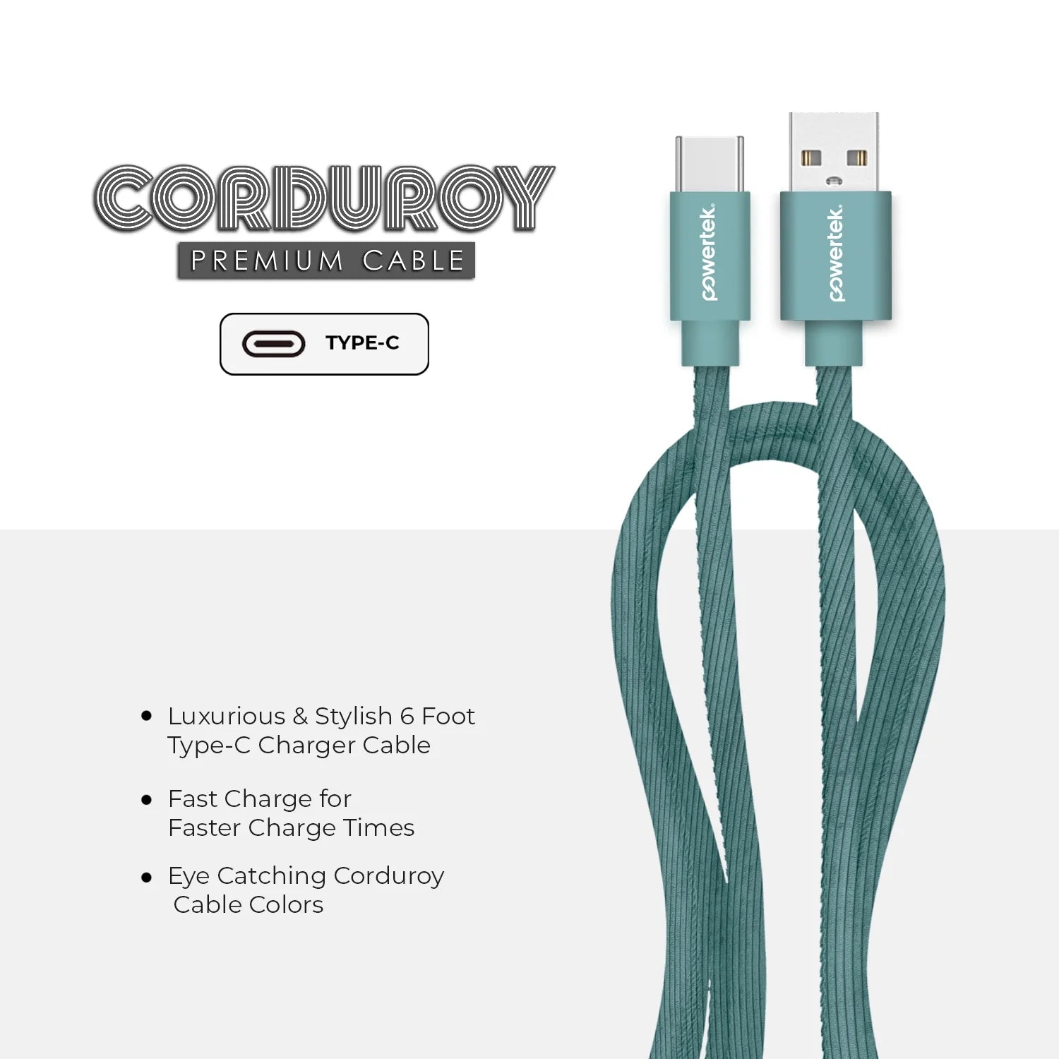 Powertek Corduroy USB-A to USB-C - Green