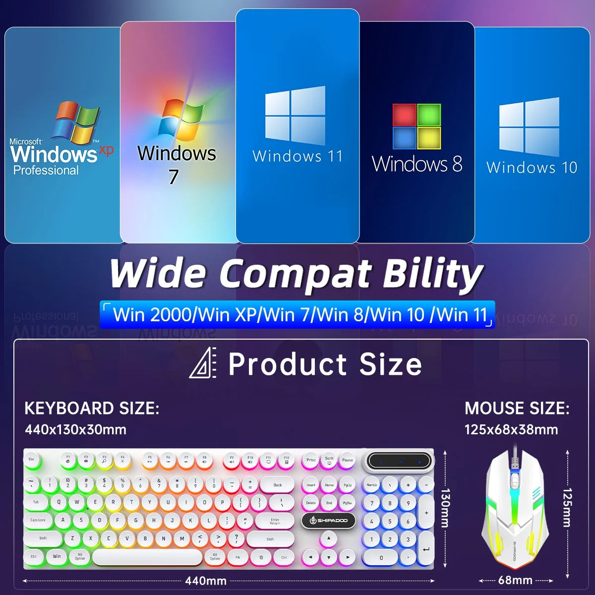 Wired Gaming Keyboard & Mouse Combo, RGB Backlit Keyboard and Mouse and Mouse Pad, Full-Size, Ergonomic Tilt Angle, PC Gaming Keyboard W/Multimedia & Shortcut Keys for Working or Primer Gaming, White