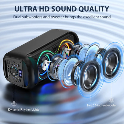 Large Party Speaker, Bluetooth Speaker with LED Light, Two 6.5'' Subwoofer Loud Speaker, T20