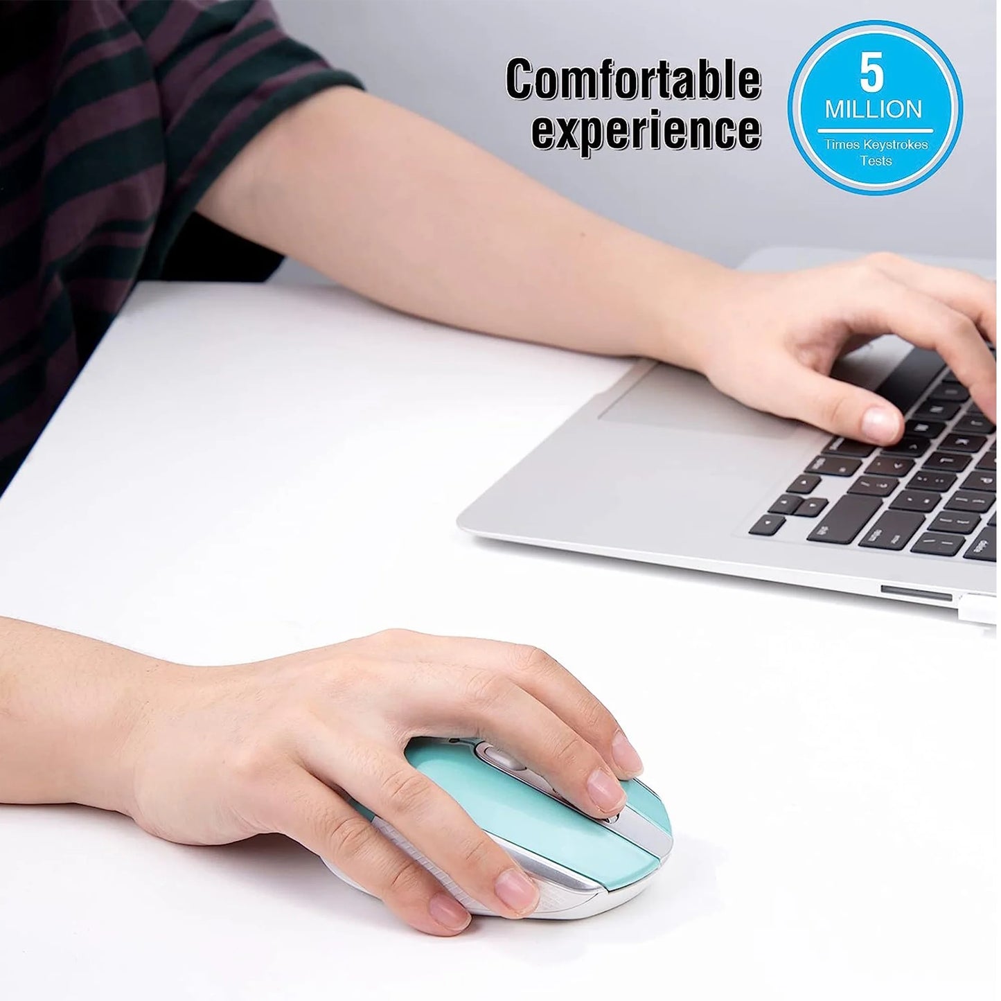 Computer Mouse Wireless,  2.4G Ergonomic Optical Mouse, Computer Mouse for Laptop, PC, Computer, Chromebook, Notebook, Auto-Sleep Mode, USB Receiver, 6 Buttons, 3 Adjustment DPI, Blue