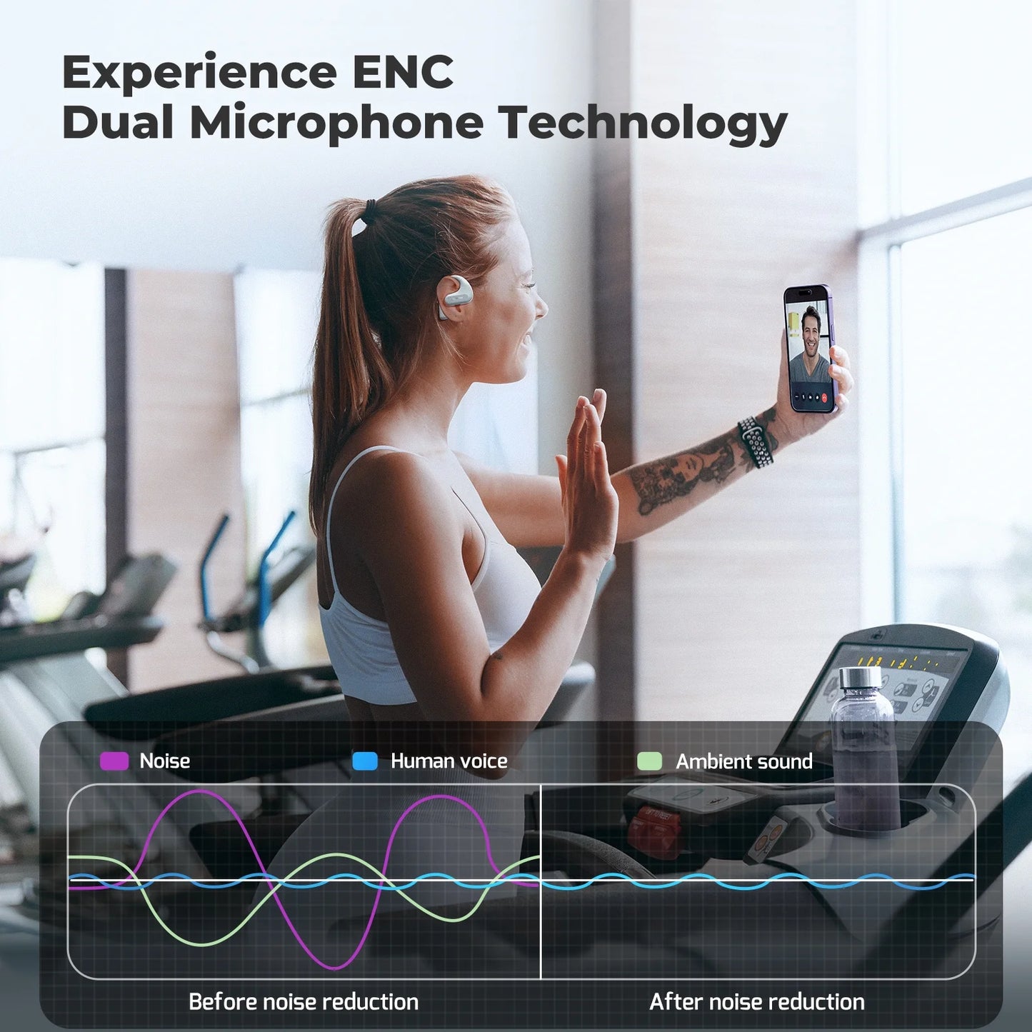 Open Ear Headphones Protect Your Ears, for Working, Running, Biking, Workout, IPX5 Waterproof Sports Headphones, Air Conduction Earbuds with Microphone, Bluetooth 5.3 Wireless Earphones