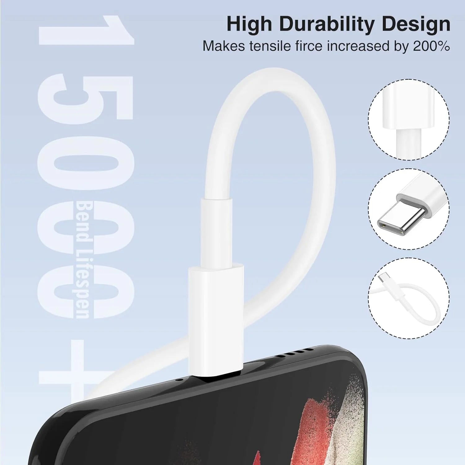 OEM USB-C to USB-C Fast Charger Cable Compatible with Iphone 16 / 16E / 16 Pro / 16 Pro Max / 16 Plus, Iphone 15 All Models / Galaxy S25 S24 S23 S22 S21 S20 Ultra and plus Models, 3Ft Universal White