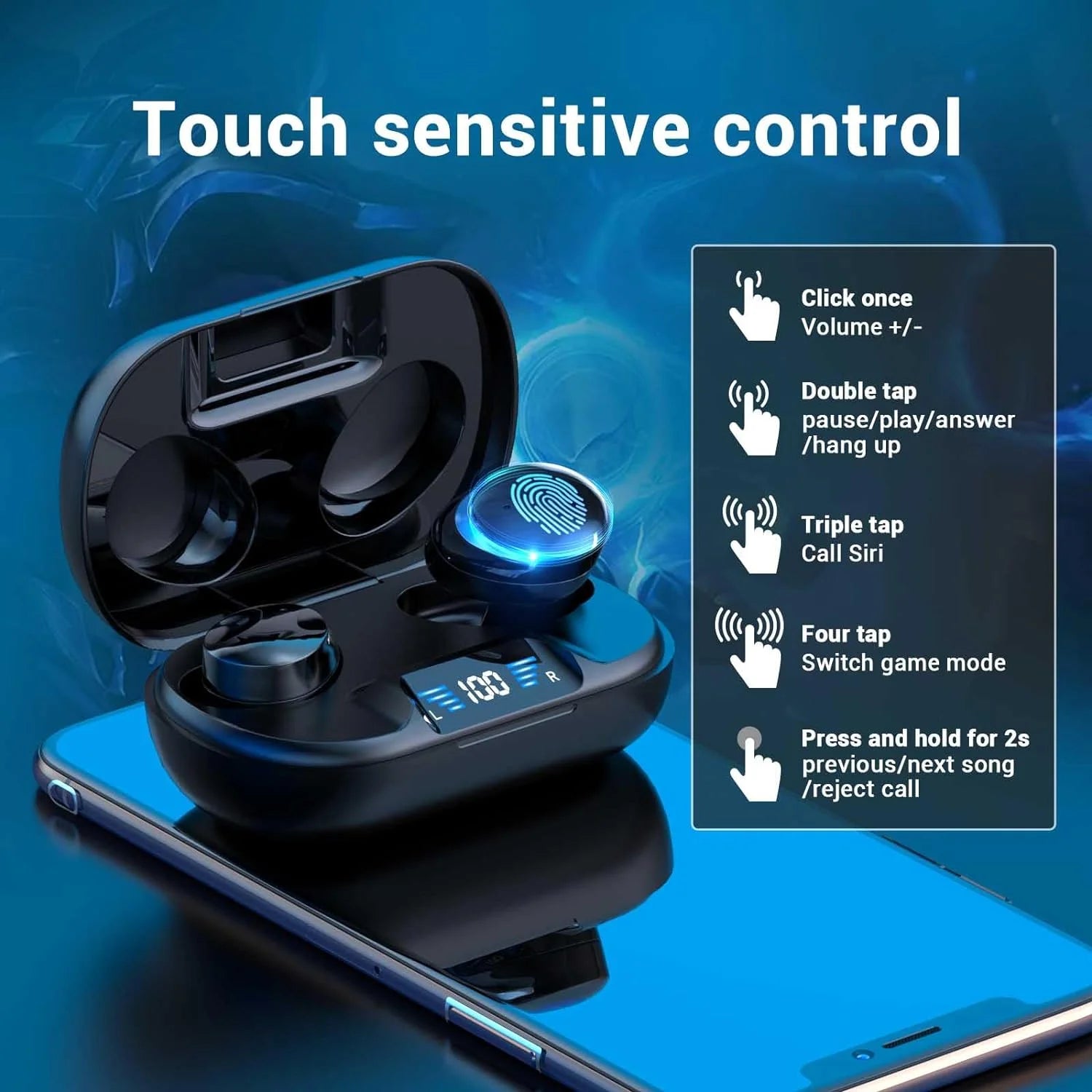 Wireless Earbuds, Bluetooth Headphones 5.3 Hifi Stereo Earphones, 48H Playtime, Bluetooth Earbud with Touch Control, IPX7 Waterproof Earphones Sport Headset for Android Ios,Black