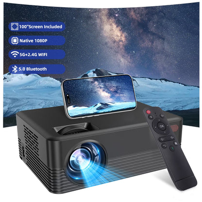 Projector with Wifi and Bluetooth, 2024 Upgrade Outdoor & Camping Projector, Mini Movie Projector Supports 1080P, Wireless & Wired Portable Projector for Home Entertainment & Camping Nights