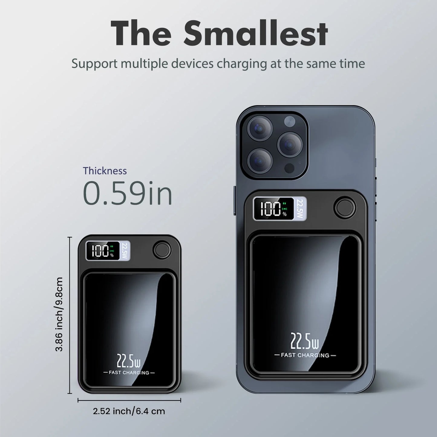 Power Bank,10000Mah Wireless Portable Charger with LED Power Display,22.5W Magnetic Power Bank Compatible with Iphone 8 and above Series,Black