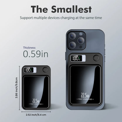 Power Bank,10000Mah Wireless Portable Charger with LED Power Display,22.5W Magnetic Power Bank Compatible with Iphone 8 and above Series,Black