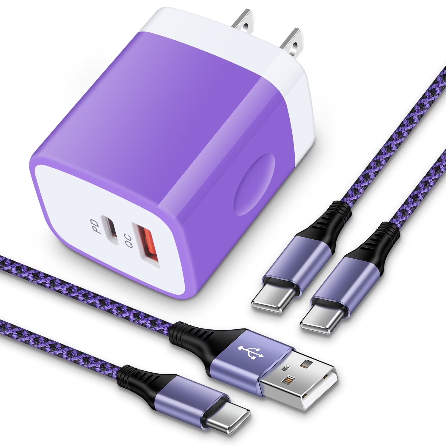 Usb C Fast Charger Block, Type C Charger Fast Charging PD 20W QC3.0 Super Fast Android Phone Charger Block Usb C with 2PACK 6Ft USB C Charger Cable for Samsung,Purple