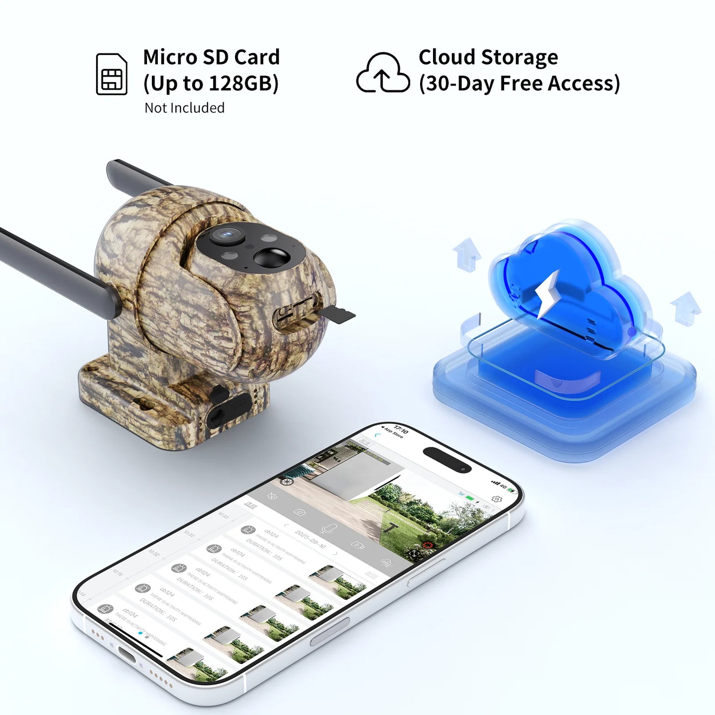 4G LTE Solar Cellular Trail Camera, 2K HD Wildlife Deer Game Hunting Camera with Color Night Vision, PIR Motion Detection, 360° PTZ View, Outdoor Security