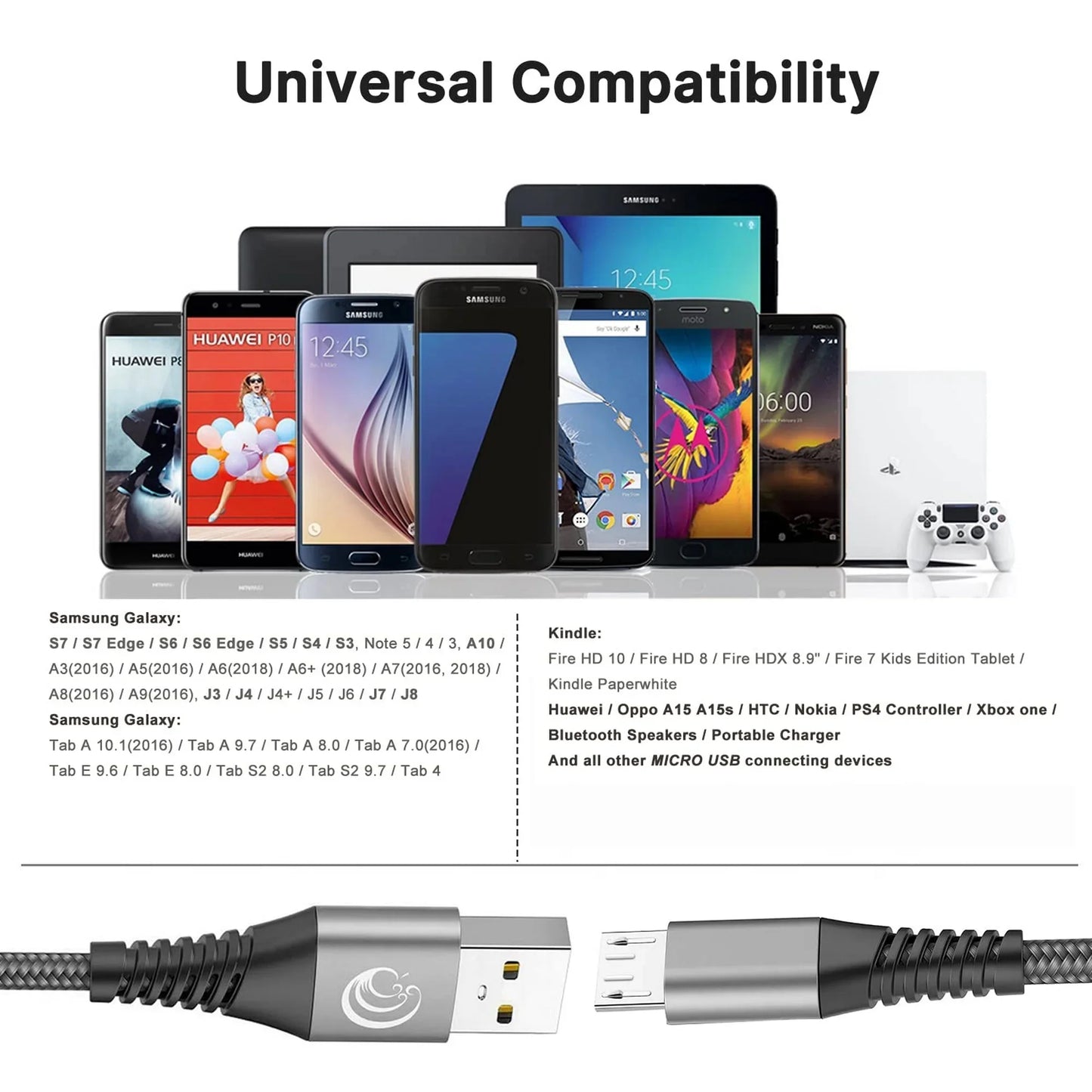 Micro USB Cable, 3Pack 10FT Android Charger Cable Long Braided Fast Charging Cable Compatible with Samsung Galaxy S7 S6 S5