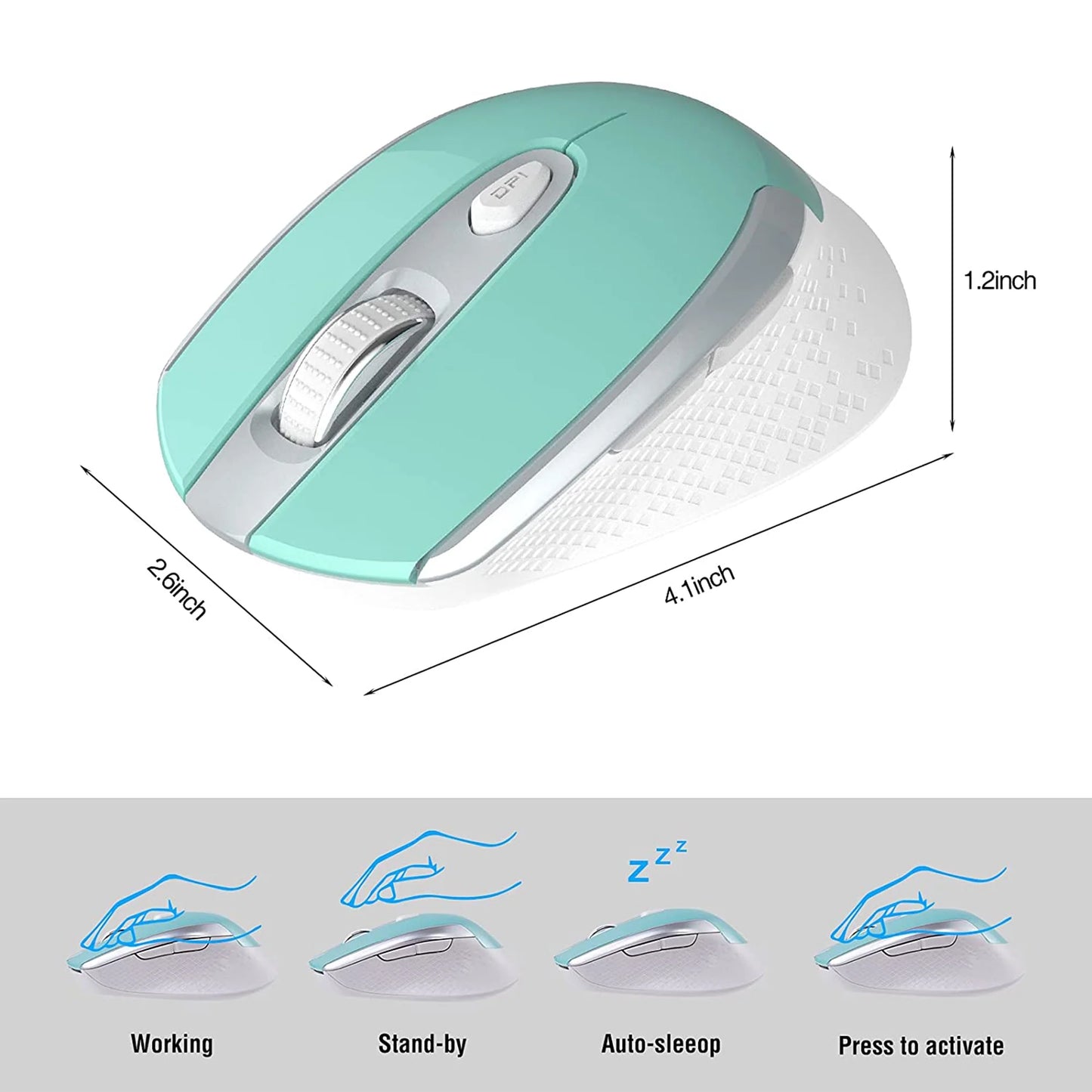Computer Mouse Wireless,  2.4G Ergonomic Optical Mouse, Computer Mouse for Laptop, PC, Computer, Chromebook, Notebook, Auto-Sleep Mode, USB Receiver, 6 Buttons, 3 Adjustment DPI, Blue