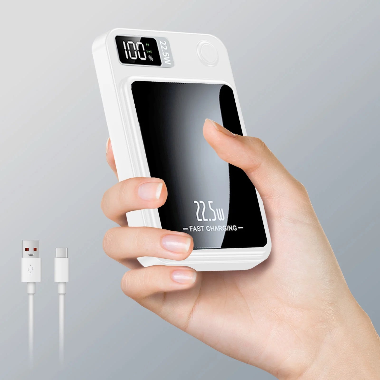 Portable Magnetic Wireless Power Bank,10000Mah 22.5W,2 in 1 Power Bank with LED Power Display, Suitable for Outdoor Emergency Backup Power Bank, Compatible with Iphone and above Series