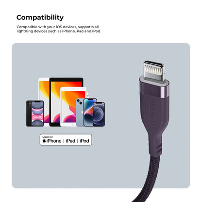 Powertek Premium Braided USB-A to Lightning Cable - Purple